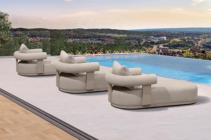 PURPLE LEAF Outdoor Chaise Lounge Set of 3 Chair Modern Aluminum Lounger Daybed with Lumbar Pillow and Armrest for Patio Poolside Beach Sunbathing Deck, Champagne