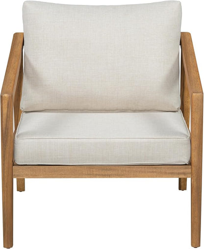 Christopher Knight Home Set of 2 Leland Patio Furniture Acacia Wood Club Chairs, Outdoor Lounge Chair, Relaxing Armchair/Accent Chair, Removable Cushion, Deep Seating, Sturdy Construction, Teak+Beige