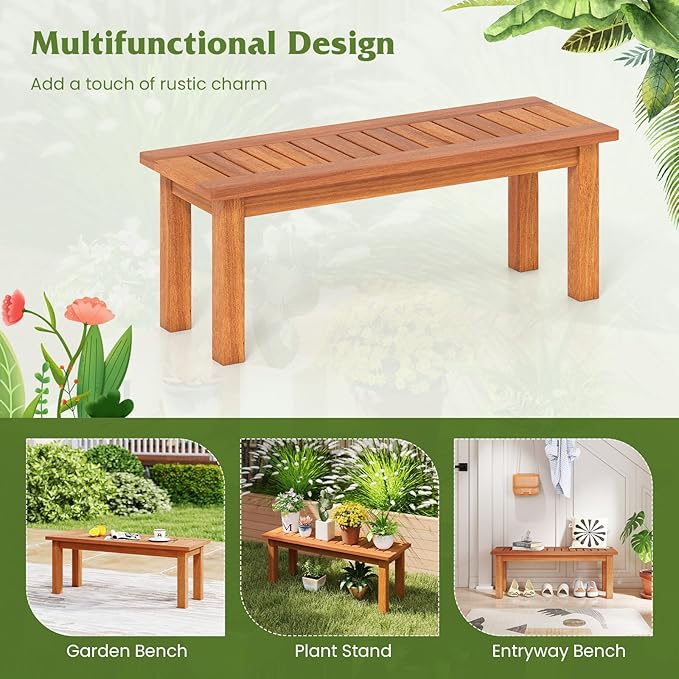 Tangkula Outdoor Backless Bench, Solid Wood Patio Bench w/Slatted Seat, 2-Person Rustic Wooden Entryway Bench for Front Porch Garden Balcony Park Indoor, Weatherproof, 34”, Load up to 330 LBS (2)
