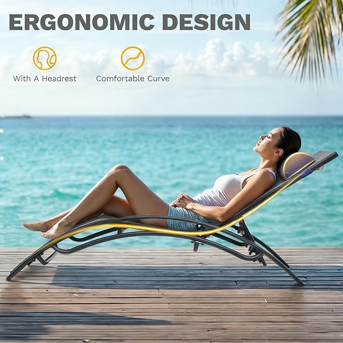 DWVO Outdoor Chaise Lounge Chair Set, 3-Piece Patio Lounge Chairs with Coffee Table & 5-Position Adjustable Backrests, Headrest, Armrest, Sunbathing Recliners for Poolside, Backyard, Navy