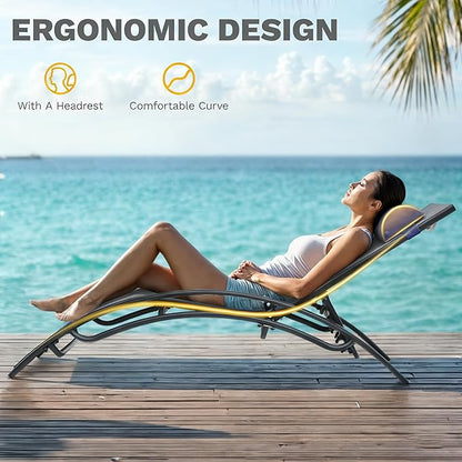 DWVO Outdoor Chaise Lounge Chair Set, 3-Piece Patio Lounge Chairs with Coffee Table & 5-Position Adjustable Backrests, Headrest, Armrest, Sunbathing Recliners for Poolside, Backyard, Navy