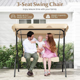 RELAX4LIFE 3-Person Porch Swing Chair - Outdoor Swing w/Adjustable Canopy, Removable Cushion & Metal Frame Stand - Photo 3