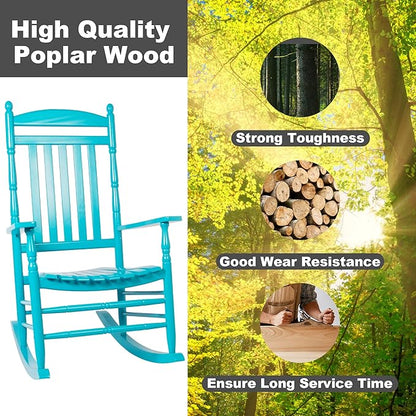 Outdoor Rocking Chairs Set of 2 Rocking Camping Chair Patio Rocker Poly Wooden Extensive Large High Back 350lbs Weather Proof Lawn Chair Arm for Porch Yard Balcony Indoor Outdoor Blue