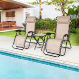 Tangkula 3 Pieces Outdoor Zero Gravity Chair Set, Folding Reclining Lounge Chair with Adjustable Backrest, Head Pillow - Photo 2