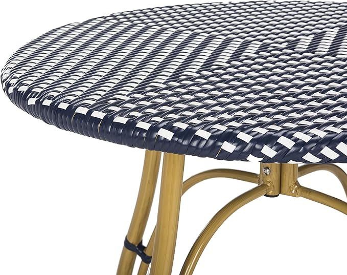 Safavieh PAT4011A Outdoor Collection Kylie Navy and White Rattan Bistro Table - Photo 7
