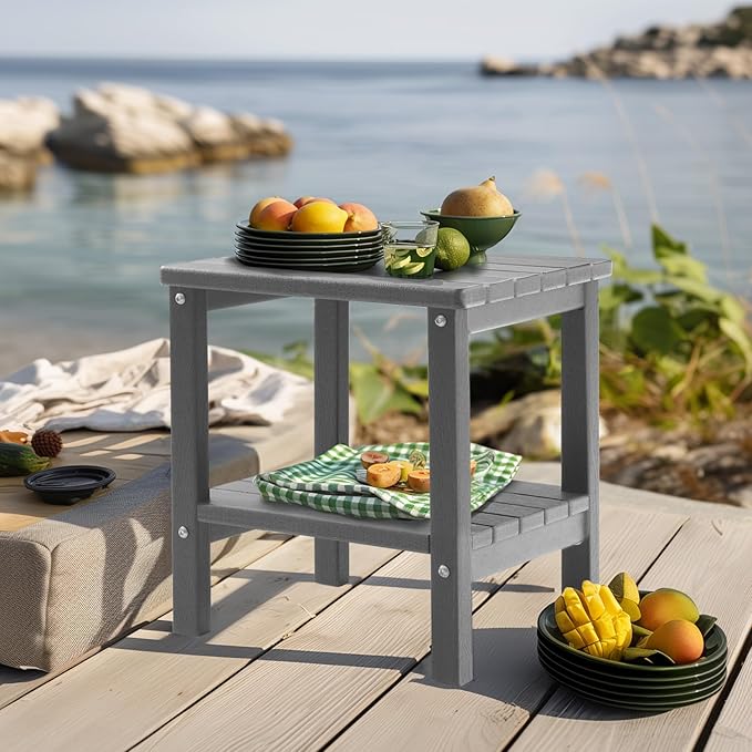 PASAMIC 2-Tier Adirondack Square Outdoor Side Table, HDPE Small Outdoor Table, Patio End Table for Patio, Pool, Backyard - Photo 8