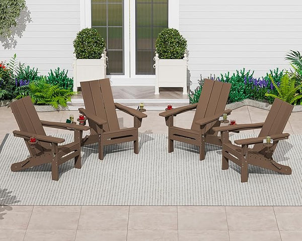 SERWALL Modern Adirondack Chair Set of 4, Folding Adirondack Chair with Cup Holders - Photo 1
