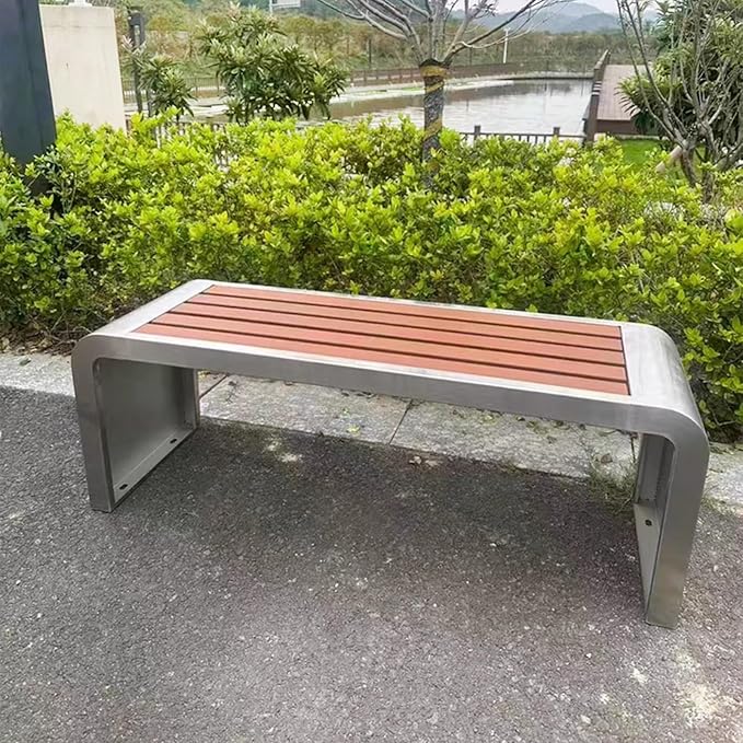 2-Person Outdoor Metal Garden Bench, Weatherproof Backless Design with Wood-Plastic Slatted Seat, Perfect for Parks, Gardens, Patios & Schools (47.24in / 120cm)