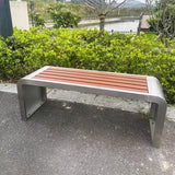 2-Person Outdoor Metal Garden Bench, Weatherproof Backless Design with Wood-Plastic Slatted Seat, Perfect for Parks - Photo 2