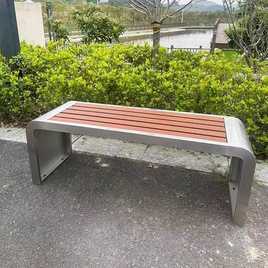 2-Person Outdoor Metal Garden Bench, Weatherproof Backless Design with Wood-Plastic Slatted Seat, Perfect for Parks, Gardens, Patios & Schools (47.24in / 120cm)