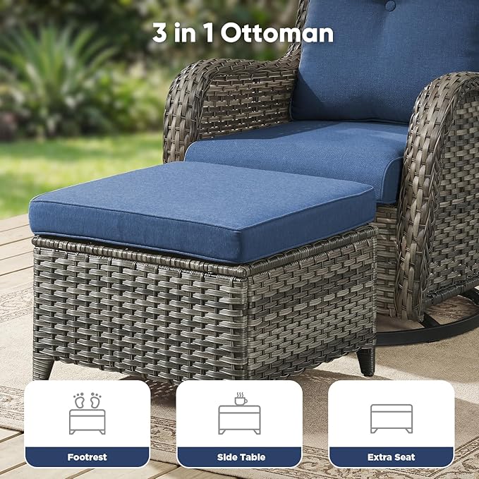 Belord 13 Piece Wicker Patio Furniture Set, Outdoor Swivel Rocker Chairs Set of 4 with Ottomans and Rattan Couch - Photo 9