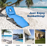Goplus Tanning Chair, Folding Beach Lounge Chair with Face Hole, Removable Pillow, Carry Strap, Position Adjustable - Photo 5