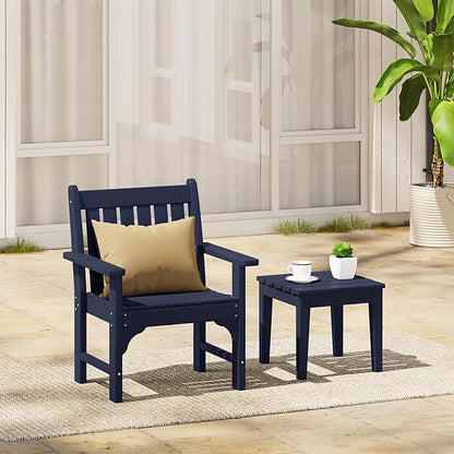 Costaelm Outdoor Patio Table and Chairs Set of 2, 2-Piece HDPE Garden Chair with Square Adirondack Side Table Set, Porch Chairs Coffee Table for Outside Porch Backyard, Navy Blue