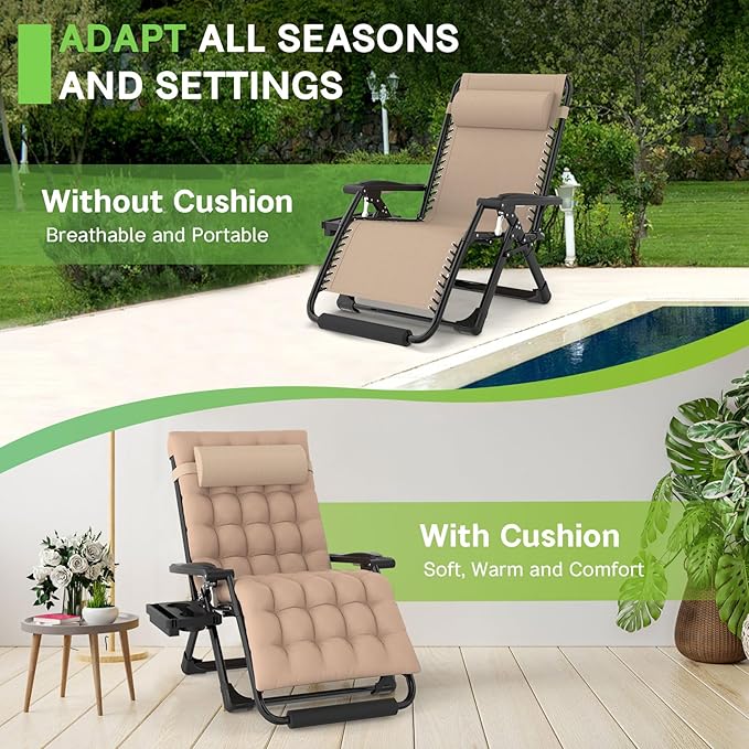 ZENPETIO Oversized Zero Gravity Chair, 33In XXL Zero Gravity Recliner Lounge Chair - Photo 5