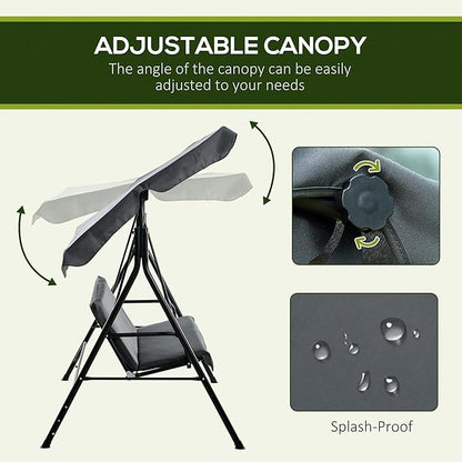 Outsunny 3-Seat Outdoor Patio Swing Chair with Removable Cushion, Steel Frame Stand and Adjustable Tilt Canopy for Patio, Garden, Poolside, Balcony, Backyard, Gray