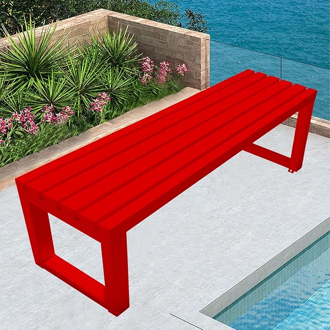 Metal Garden Bench Weatherproof Outdoor Benches Park Bench Patio Seat Front Porch Seat 3.3ft 3.9ft 4.9ft 5.9ft Backless Chair for Yard Entryway Indoor(Red,5.9ft)