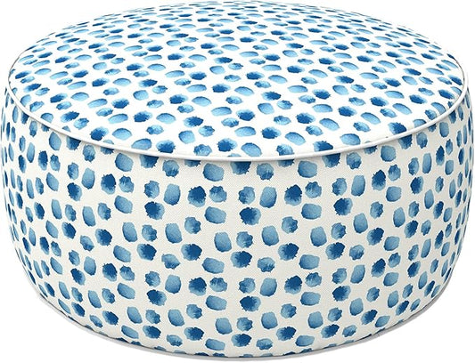 LVTXIII Outdoor Inflatable Ottoman, 21"x21"x9" Patio Fade-Resistant Footrest Stool with Handle, Portable Round Ottoman Pouf for Patio Garden, Camping or Home Use, Brush Blue