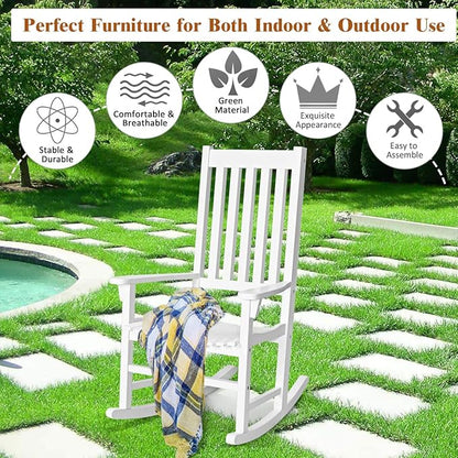 Giantex Rocking Chair Acacia Wood Frame, Porch Rocker Outdoor& Indoor for Garden, Lawn, Balcony, Backyard and Patio Porch Rocker (2, White)