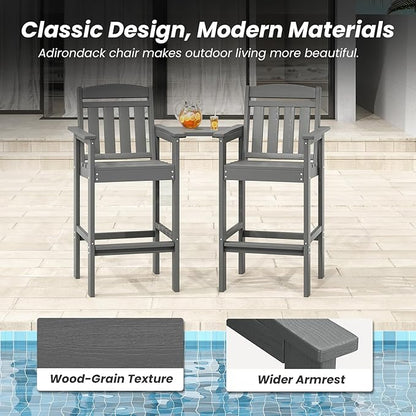 Soohow Tall Adirondack Chairs Set of 2, HDPE Adirondack Bar Stools with Connecting Tray, Bar Height Adirondack Chair Patio Barstool, Ideal All Weather Tall Patio Chair for Balcony, Poolside, Backyard