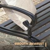 Outdoor Bench, 50.4" Patio Metal Frame Garden Bench with Backrest and Curved Armrests for Lawn Backyard, Black - Photo 6