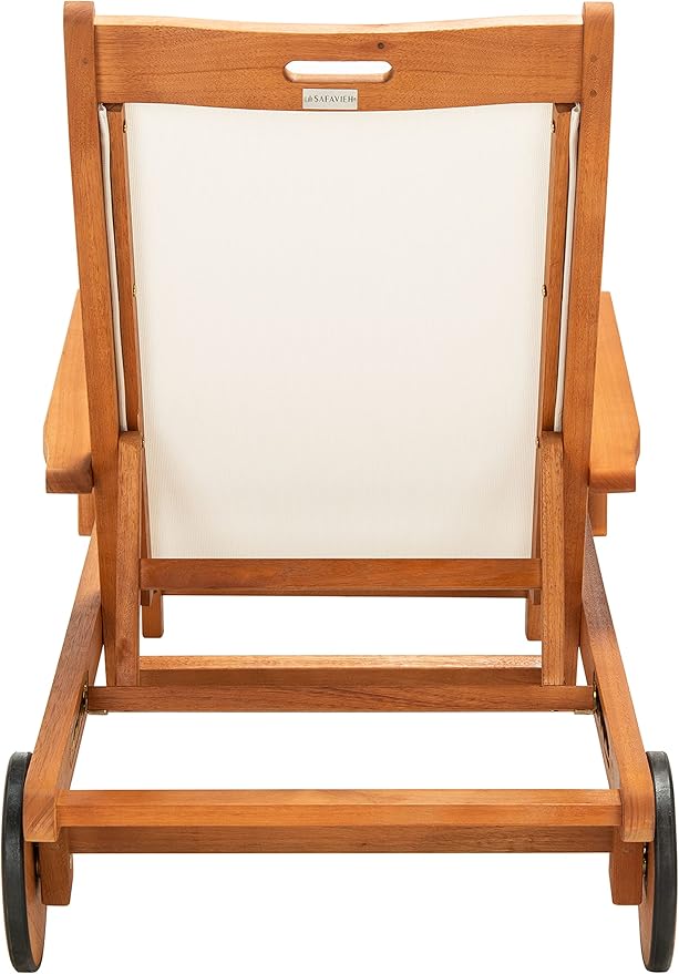 SAFAVIEH Outdoor Collection Kamson Natural Brown Solid Wood/Beige Fabric Adjustable Chaise Lounge Chair (PAT7071A) - Photo 5