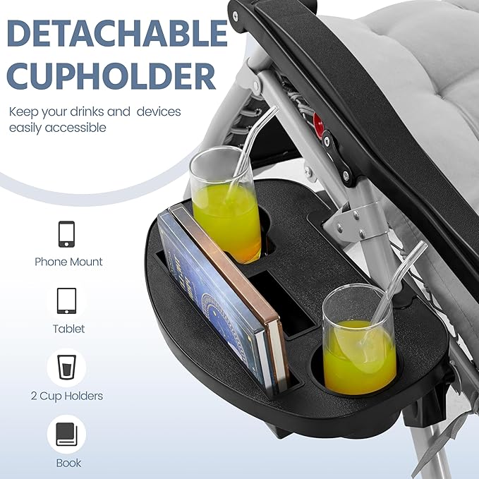 Yaheetech Zero Gravity Chair, Folding Reclining Lounge Recliner with Removable Pad & Headrest & Side Cup Holder Tray - Photo 4