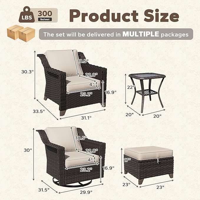 7 Pieces Patio Conversation Furniture Set - 2 Armchairs, 2 Ottomans, 2 Swivel Chairs, 1 Side Table - Photo 2