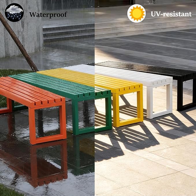 Outdoor Metal Backless Bench,Colorful Garden Bench Slatted Seat,All-Weather Outdoor Park Benches for Backyard, Porch, Or Lawn(100cm/39.3inch, Purple)