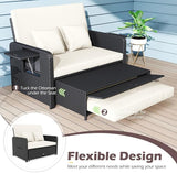 COSTWAY Patio Rattan Daybed with Cushions, Outdoor Wicker Loveseat Sofa with Storage Ottoman - Photo 7