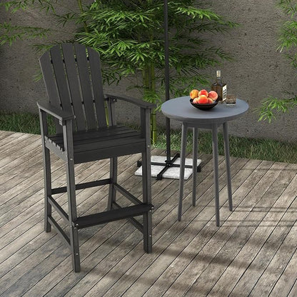 Giantex Outdoor HDPE Bar Stool, Tall Adirondack Chair with Armrests and Footrest, 30 Inches Counter Height Bar Stool for Garden, Backyard, Weather Resistance, Easy Maintenance (1, Black)
