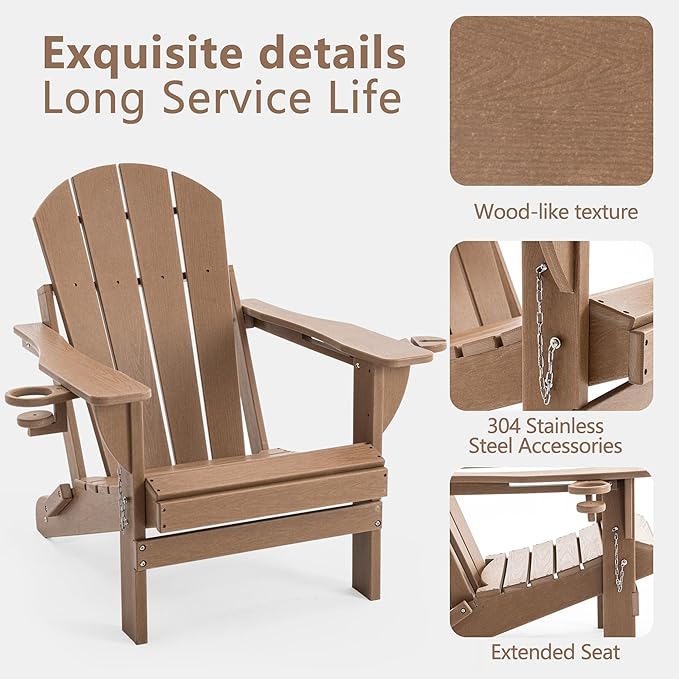 4 Chairs & 2 Tables Folding Adirondack Chair Set with Table – HDPE Weatherproof Outdoor Patio Chairs with Reclining - Photo 4