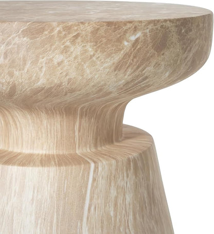 Christopher Knight Home Jayme 15"Lightweight Concrete End Table, Indoor Outdoor Accent Side Table, Travertine Round Tabletop, Easy Move, Decorative Garden Stool for Poolside Balcony Living Room, Gold
