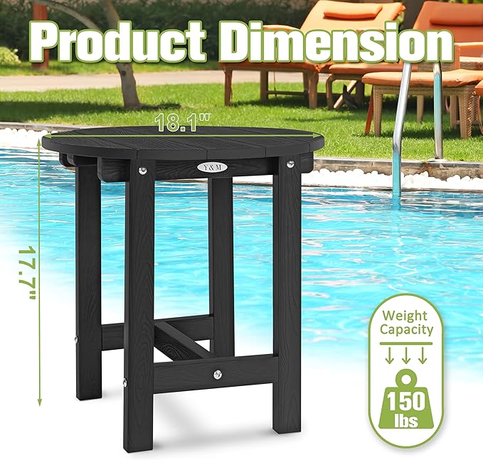 Y&M Outdoor Side Table, Waterproof Four-Legged Round Entryway End Table - Photo 5