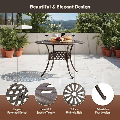 Kinger Home Arden 41-Inch Outdoor Dining Table, Cast Aluminum Patio Furniture Table, Round Table, All-Weather Resistant Outdoor Dining Furniture, Brown