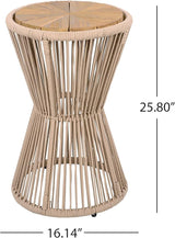 Christopher Knight Home Nara 25.8" Acacia Wood Outdoor Side Table, Hourglass Shaped with Metal Frame+Woven Rope - Photo 2