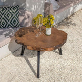 COSIEST Outdoor Faux Wood Tree-Slice Coffee Table, Natural Oak Hand Painted Finish 31.5x20, 3 Black Metal Legs End Table - Photo 2