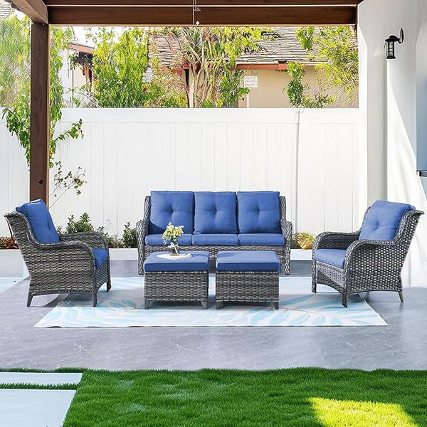 Belord Outdoor Wicker Furniture 5 Pieces Patio Furniture Sofa Set Patio Wicker Chairs with Ottomans Conversation Set - Photo 1