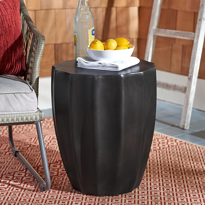 Safavieh Outdoor Jaslyn Black Modern Concrete Round Accent Table - Photo 8
