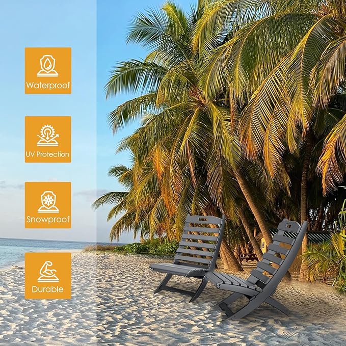 IVY&LANE Portable Xavier-Chairs Set of 2 | Folding-Adirondack-Chair | Wave | HDPE Plastic | Black | All-Weather Resistant | for Outdoor Fire-Pit Patio Lawn Beach Poolside