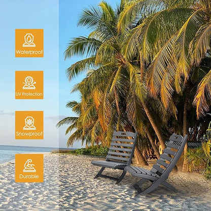 IVY&LANE Portable Xavier-Chairs Set of 2 | Folding-Adirondack-Chair | Wave | HDPE Plastic | Black | All-Weather Resistant | for Outdoor Fire-Pit Patio Lawn Beach Poolside