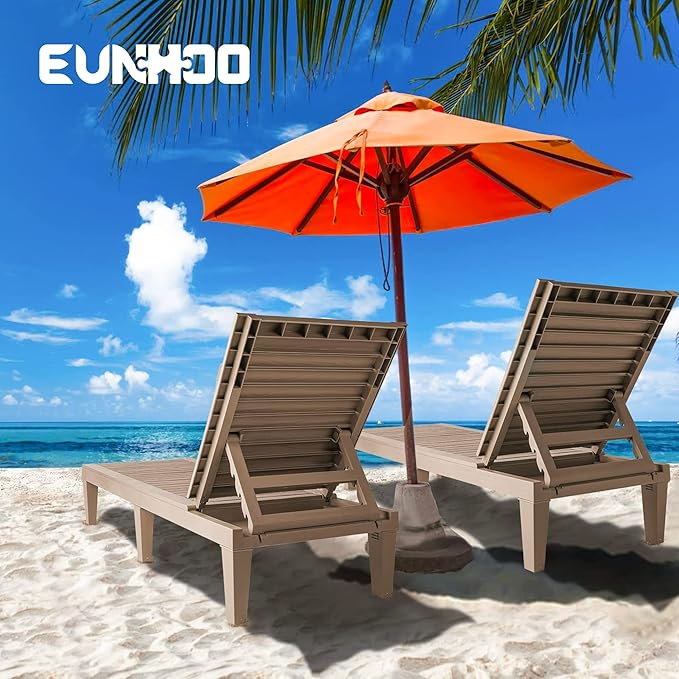 Outdoor Lounge Chaise, Adjustable Pool Lounge Chairs with 5 Positions Backrest, Waterproof Sun Loungers for Garden Pool Beach Patio Deck Sunbathing Set of 4