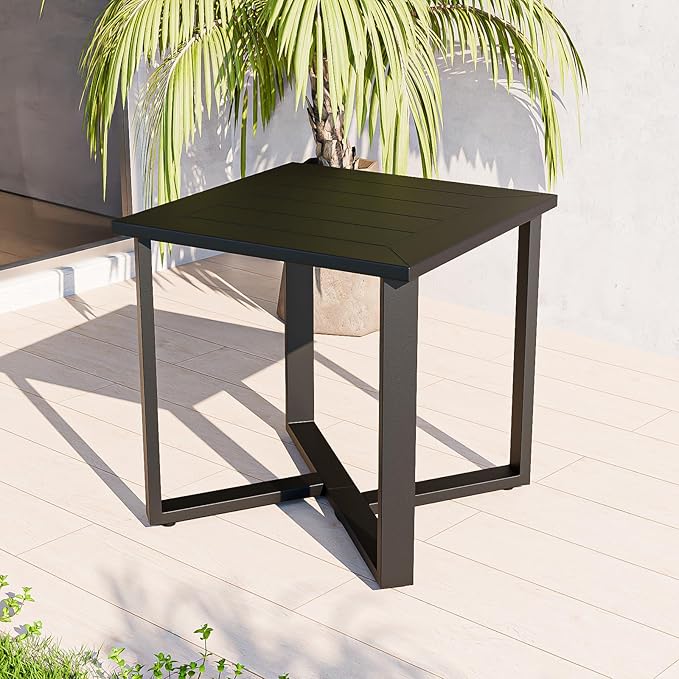 COOS BAY Iron Luxe Outdoor Side Table, Modern Weather Resistant Steel Patio End Table for Backyard, Garden, Deck, Porch, Balcony, Black