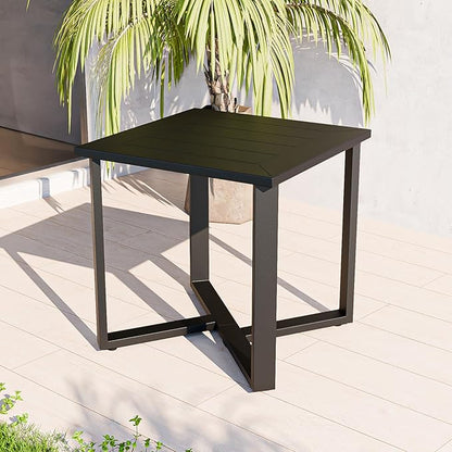 COOS BAY Iron Luxe Outdoor Side Table, Modern Weather Resistant Steel Patio End Table for Backyard, Garden, Deck, Porch, Balcony, Black