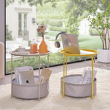 VECELO Round Side/End Table with Fabric Storage Basket，Metal Anti-Rust and Waterproof Small Bedside Nightstand with - Photo 7