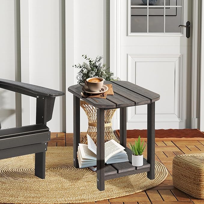 LZRS Outdoor Side Table - 2-Tier Adirondack HDPE Patio End Table for Pool, Porch, Balcony & Backyard - Photo 2