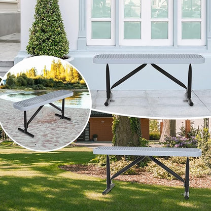 4 Feet Outdoor Steel Bench, Gray Heavy Duty Metal Park Bench for Outside, Weatherproof Dock Bench, 48" L Commercial Benches Mesh Bench for Shopping Mall, Store, Lawn, Park, Patio, Deck, Garden