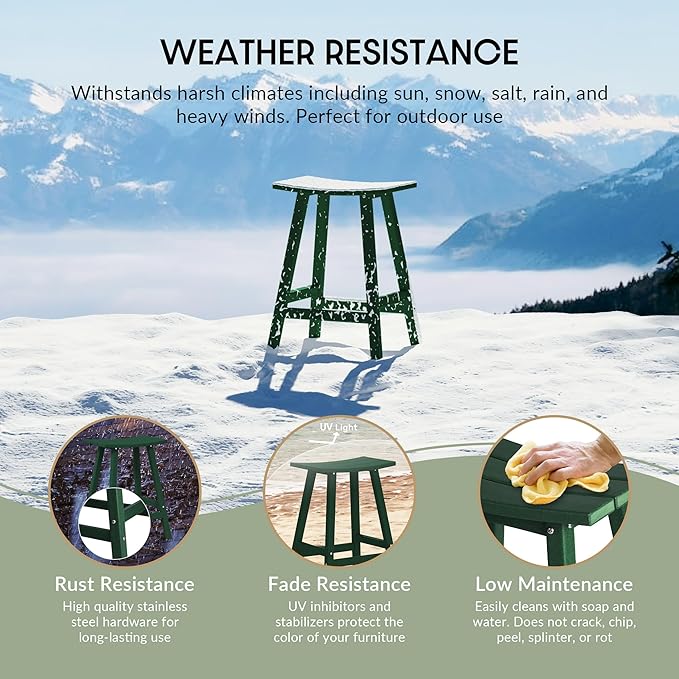 WestinTrends Malibu 2 Piece Set of 24 Height Outdoor/Patio Saddle bar stools, Dark Green