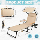 Outdoor Chaise Lounge Chair with 4-Position Adjustable Backrest, Patio Folding Sun Tanning Chair, Pillow & Cup Holder - Photo 2