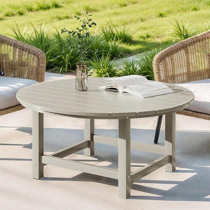 Costaelm Patio Conversation Table, Tatio Accent HDPE Outdoor Weather Resistant, Round Outdoor Porch Balcony Patio Drink Tables for Outside, Pool, Backyard, Sand