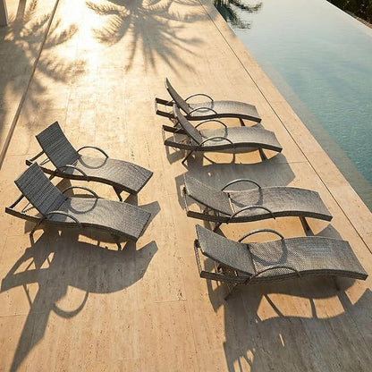 OVENTA Outdoor Wicker Patio Chaise Lounge Chair Set of 6, Gray Rattan Pool Furniture Lounger for Outside Poolside Lounges, Jumbo Co Chaise Lounge Chairs, Wicker Patio Pool Furniture